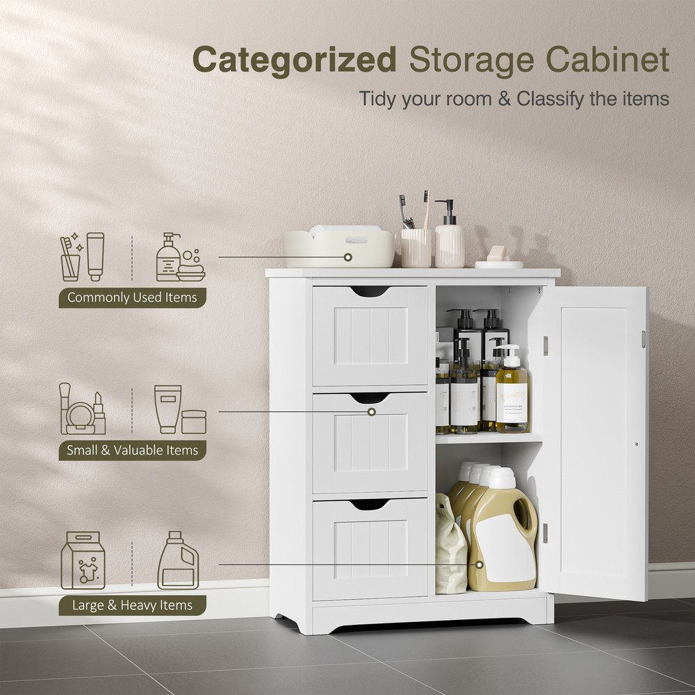 31.5" H Sturdy MDF White Bathroom Storage Unit w/ Anti-Tip, Easy Assembly