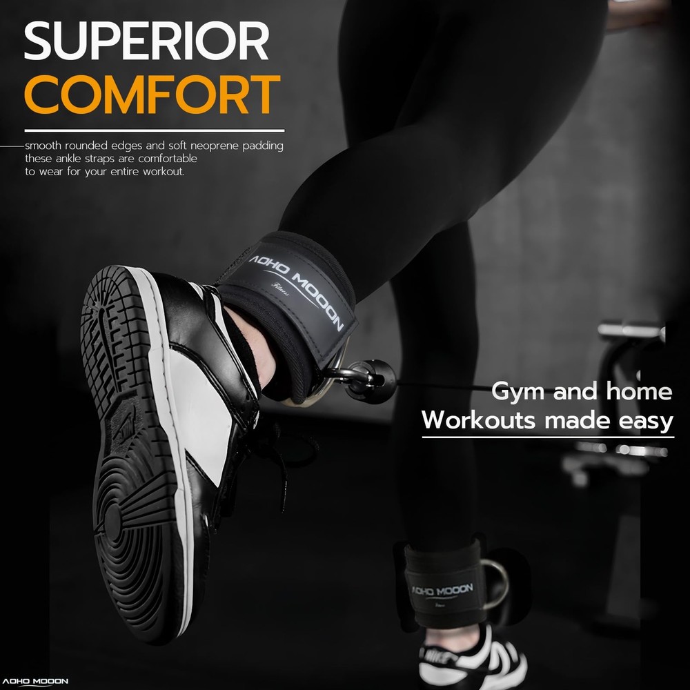 AOHO MOOON Pair Comfortable Adjustable Ankle Straps for Cable Pair, Black