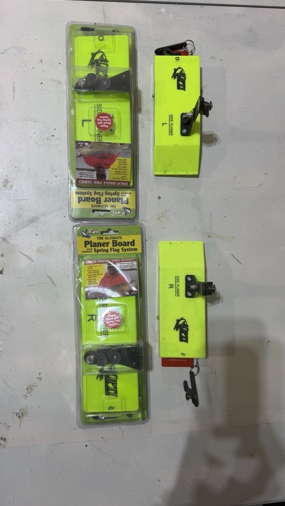 Opti-Tackle Yellow Planer Board Set Left & Right with Spring Flag System