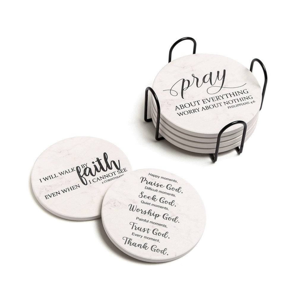 Coasters for Drinks with Bible Verses, Set of 6 Absorbent Drinks Coasters wit...