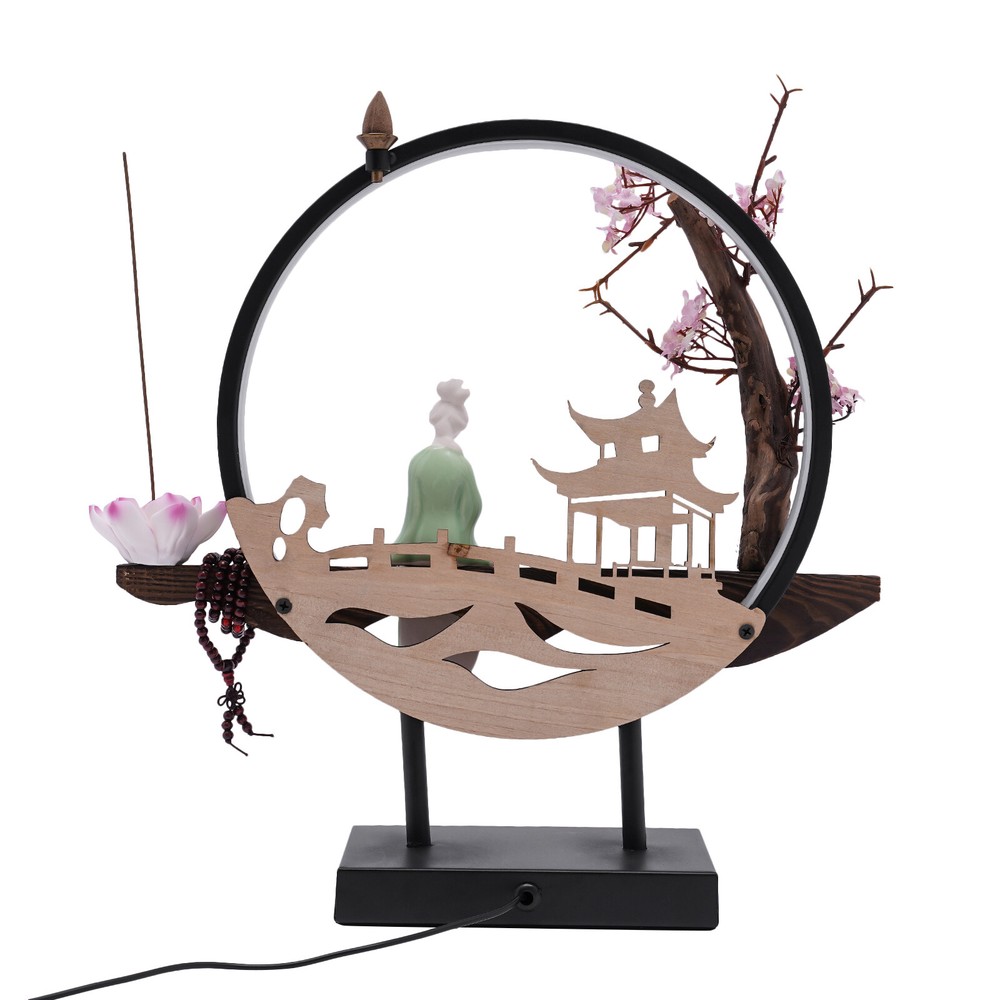 Ceramic Backflow Incense Burner Holder Lotus Waterfall & Incense Cones LED