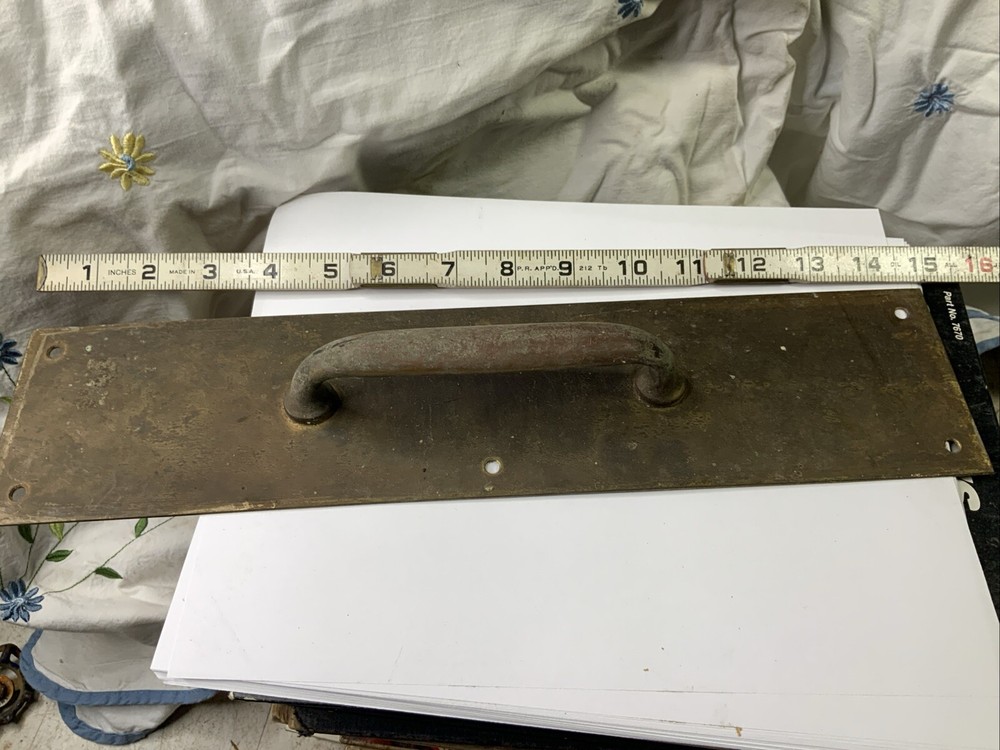Vintage SOLID BRASS PULL PLATE 3 1/2" X 15" BRASS on SOLID BRASS`