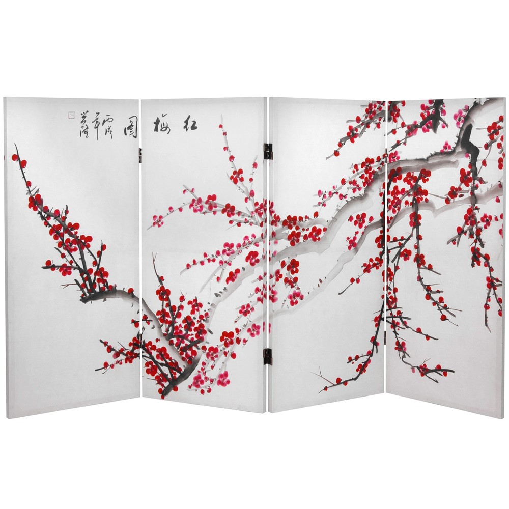 3 ft. Short Double Sided Plum Blossom Canvas Room Divider