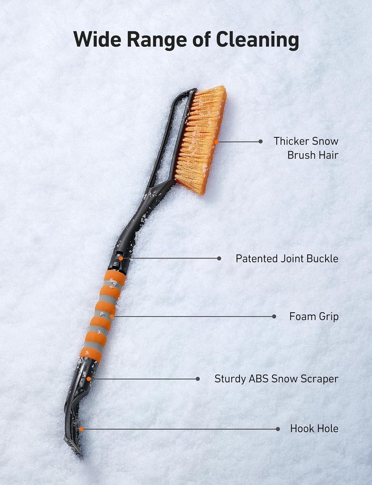 27" Dual Function Snow Brush and Ice Cleaner - Lightweight, Durable Orange Tool