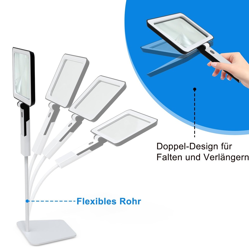 5X Tabletop Magnifying Glass with Light,Detachable and Foldable Acrylic Lense...