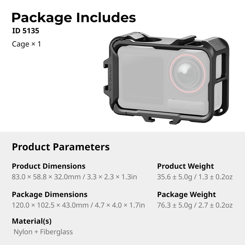 SMALLRIG Action 5 Pro 4 3 Cage for DJI, with Black
