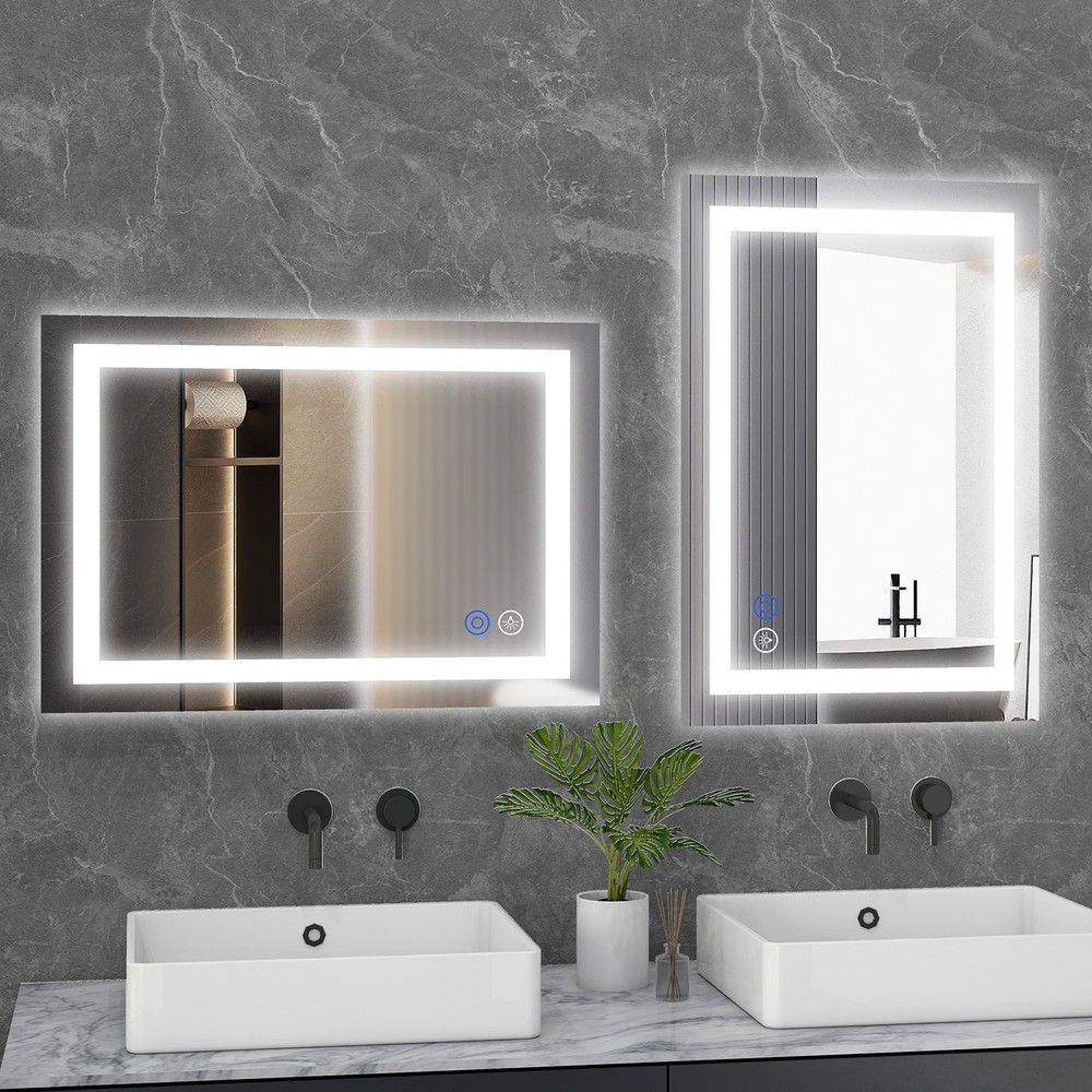 LED Light Bathroom Wall Vanity Mirror with Anti-Fog Dimmable Rectangle Mirrors