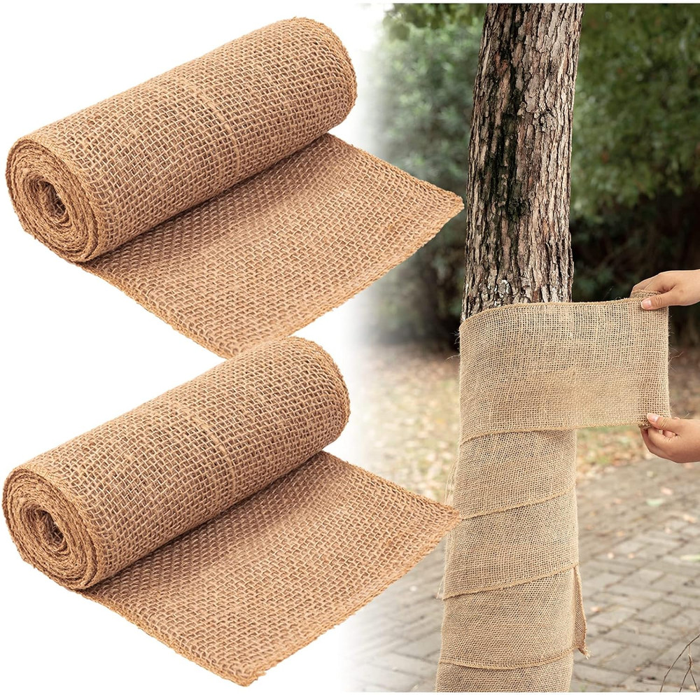 2 Rolls Burlap Tree Protector Wraps, 7.8" × 9.8' Winter Tree Trunk Guards Protec