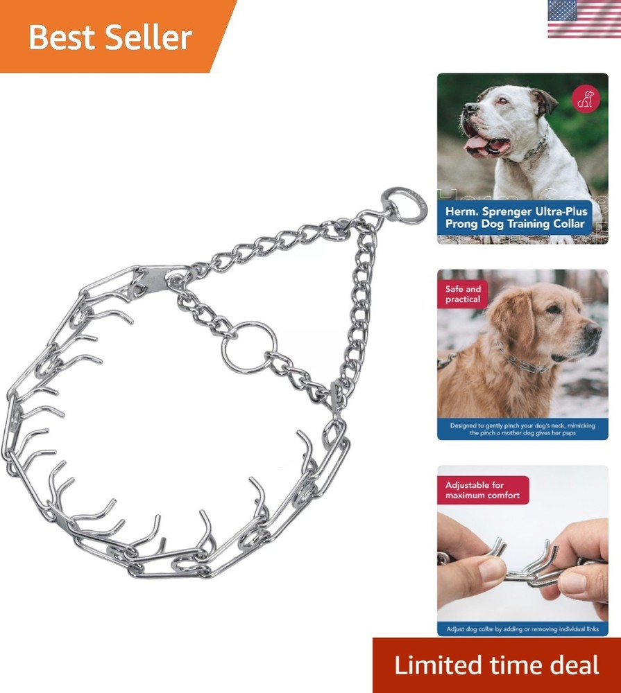 Adjustable Prong Dog Training Collar - 4mm Chrome Finish for Large Breeds