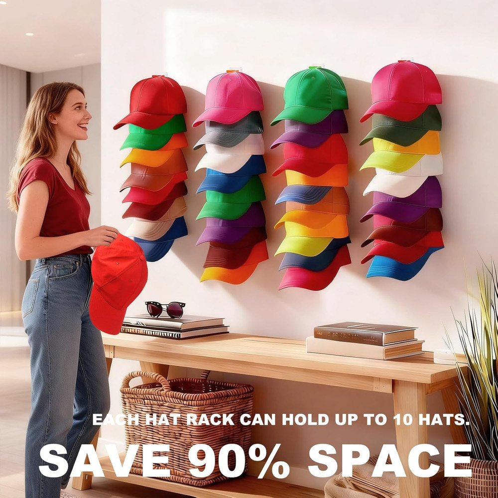 2 Pack Hat Organizer for Baseball Caps Strong Adhesive Hat Rack for Wall Multila