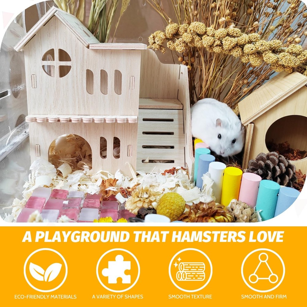 Tiny Hamster House Slide DoubleDecker Hut Cage Accessories Habitat Decor