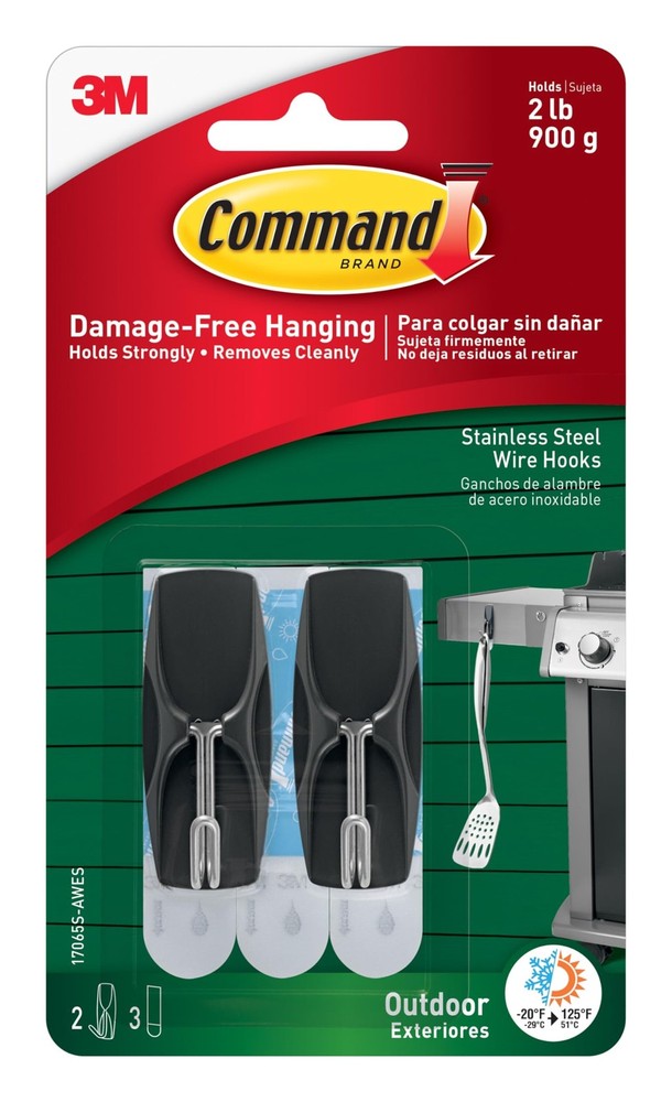 Command Outdoor Medium Black Wire Toggle Hooks, 2 Hooks and 3 Medium,