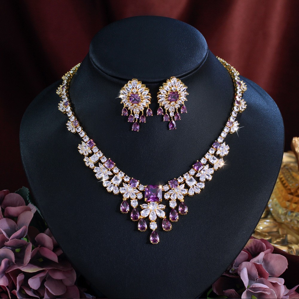 Two-piece Full-diamond Elegant Necklace And Earring Set