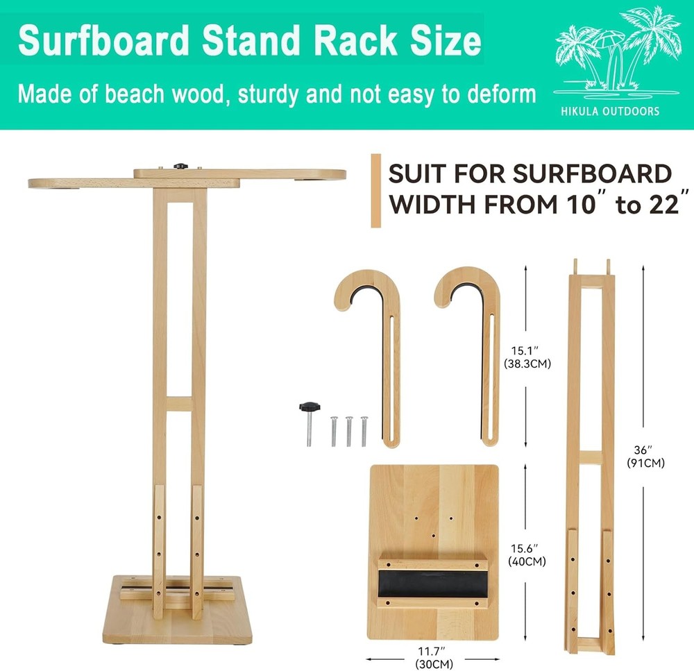 Floor Standing Surfboard Storage Rack Polished Wooden