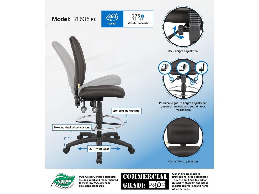 BOSS Office Products B1635-BK Drafting & Medical Stools