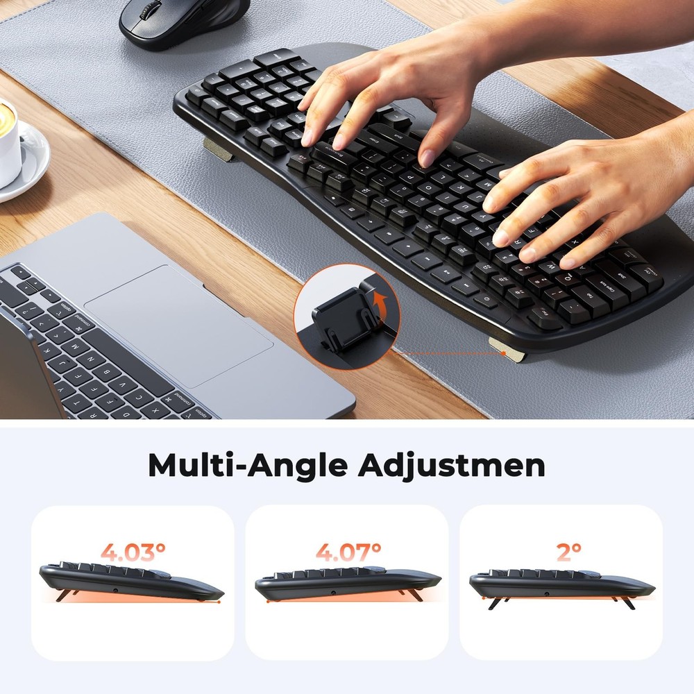 MEETION Ergonomic Keyboard and Mouse Wireless Combo, Wave Keys Natural Typing...