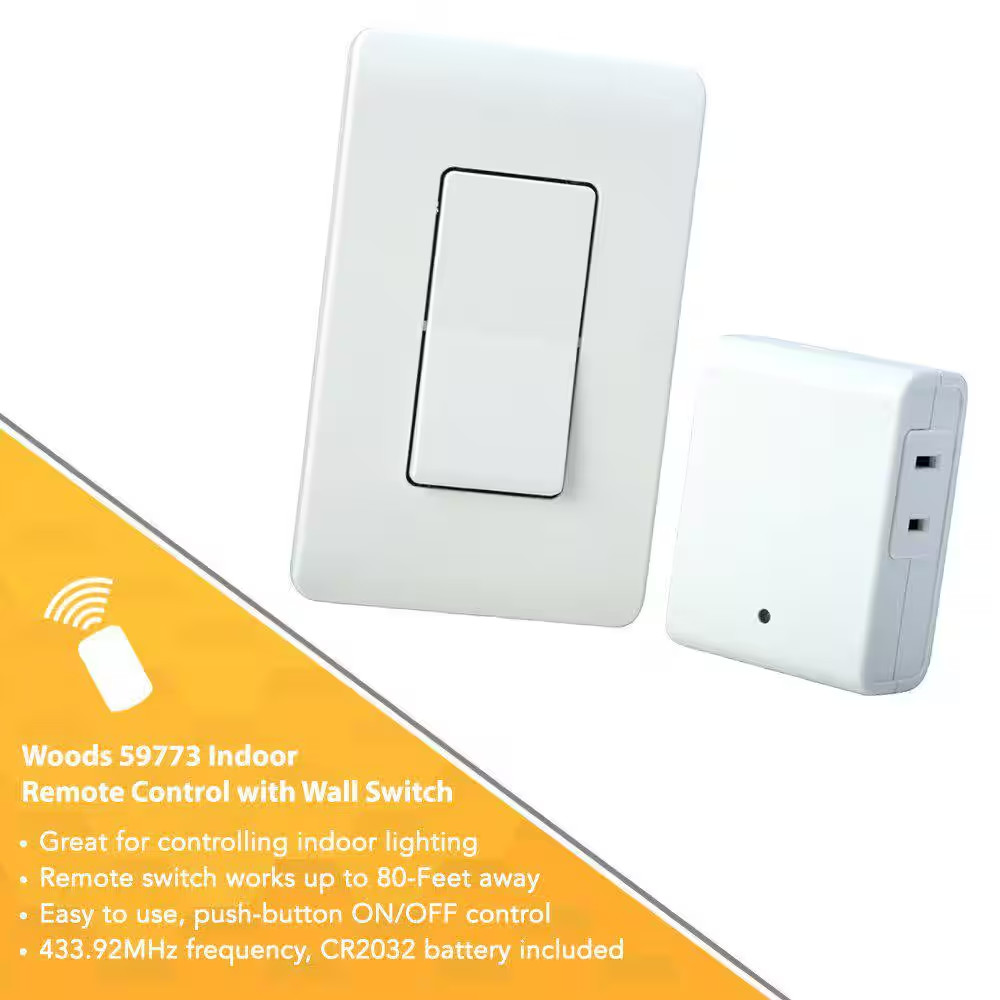 8-Amp Indoor Plug-In Wireless Wall Switch Light Control, White