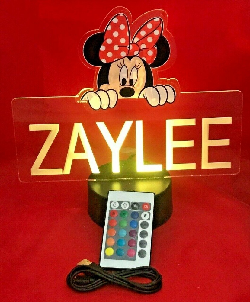 Minnie Mouse Disney Light Up Night Light Table Lamp LED Personalized With Remote
