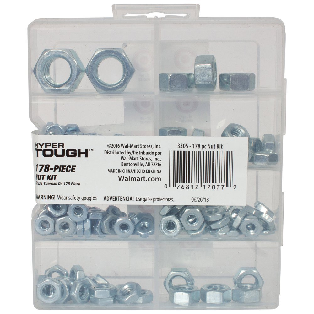 Hex Nut Assortment with Case Assorted 178-Piece Hyper Tough