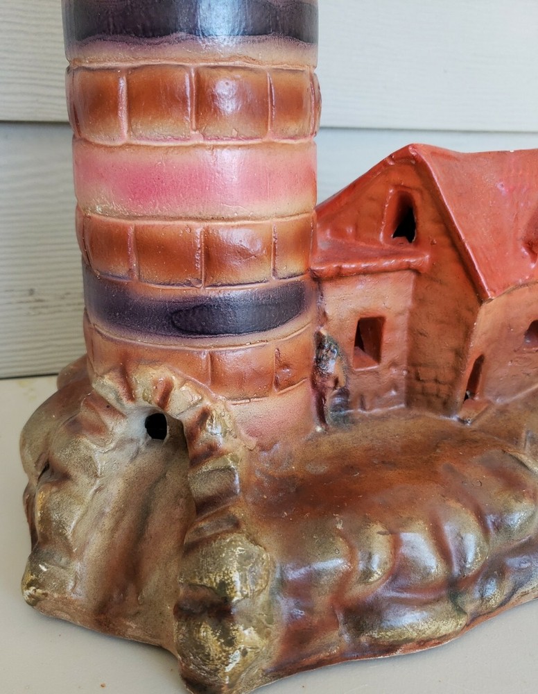 Vintage Chalk Chalkware Lighthouse Lamp Nautical UNTESTED