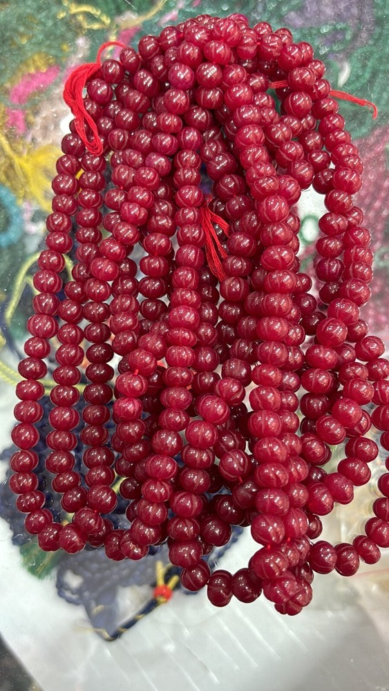 Ruby Carved Watermelon Rondelle Smooth 9-10mm Gemstone 18" 1 Necklce