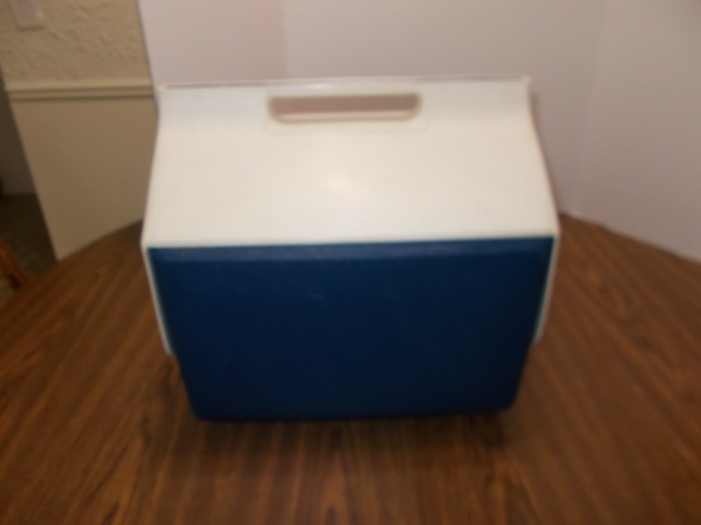 Vintage Blue & White Playmate Cooler By Igloo With Push Button Open
