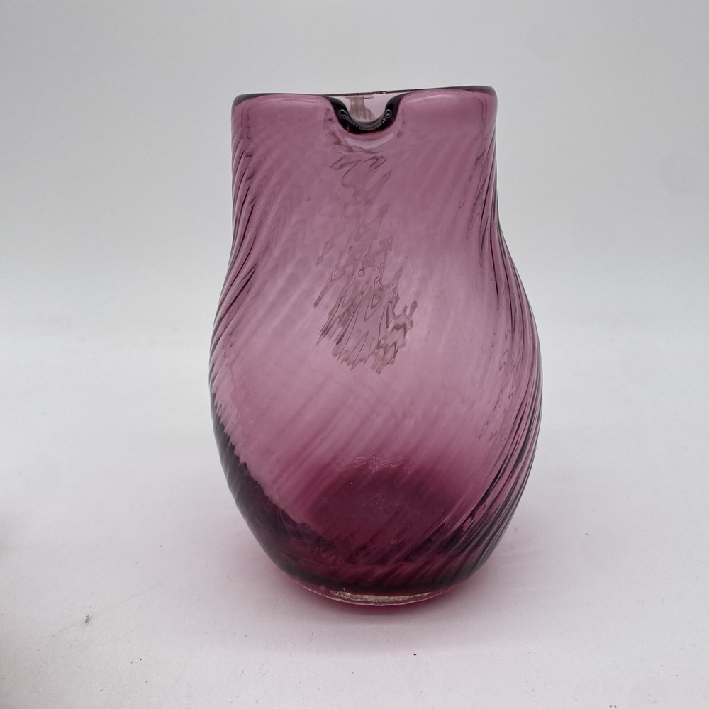 Cranberry Swirl Glass Small Pitcher Applied Clear Handle