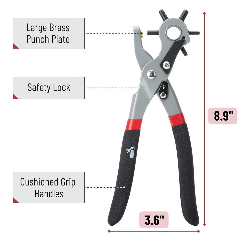 Compact Leather Hole Punch Tool - 6 Sizes, Ergonomic Handle for Ultimate Comfort