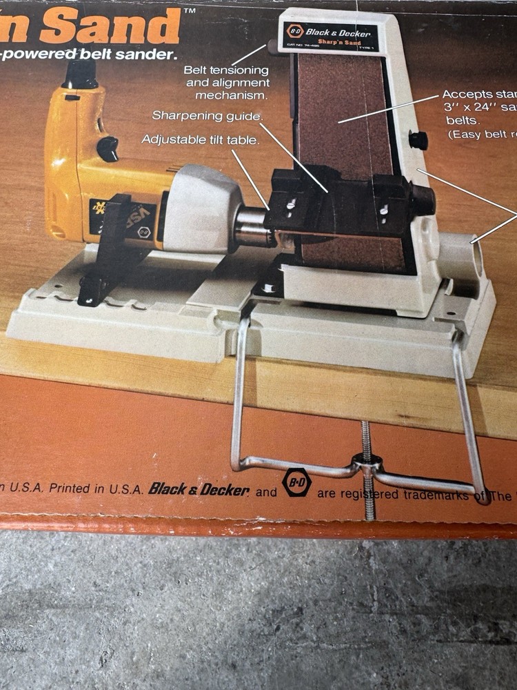 Vintage SEALED Black & Decker Sharp n Sand Drill Powered Belt Sander Sharpener