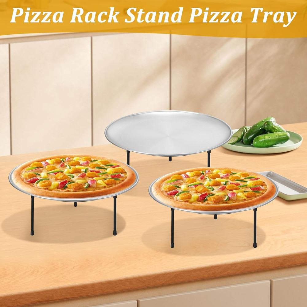 12-Piece Pizza Serving Set with Riser Stands, Trays, and Pie Server