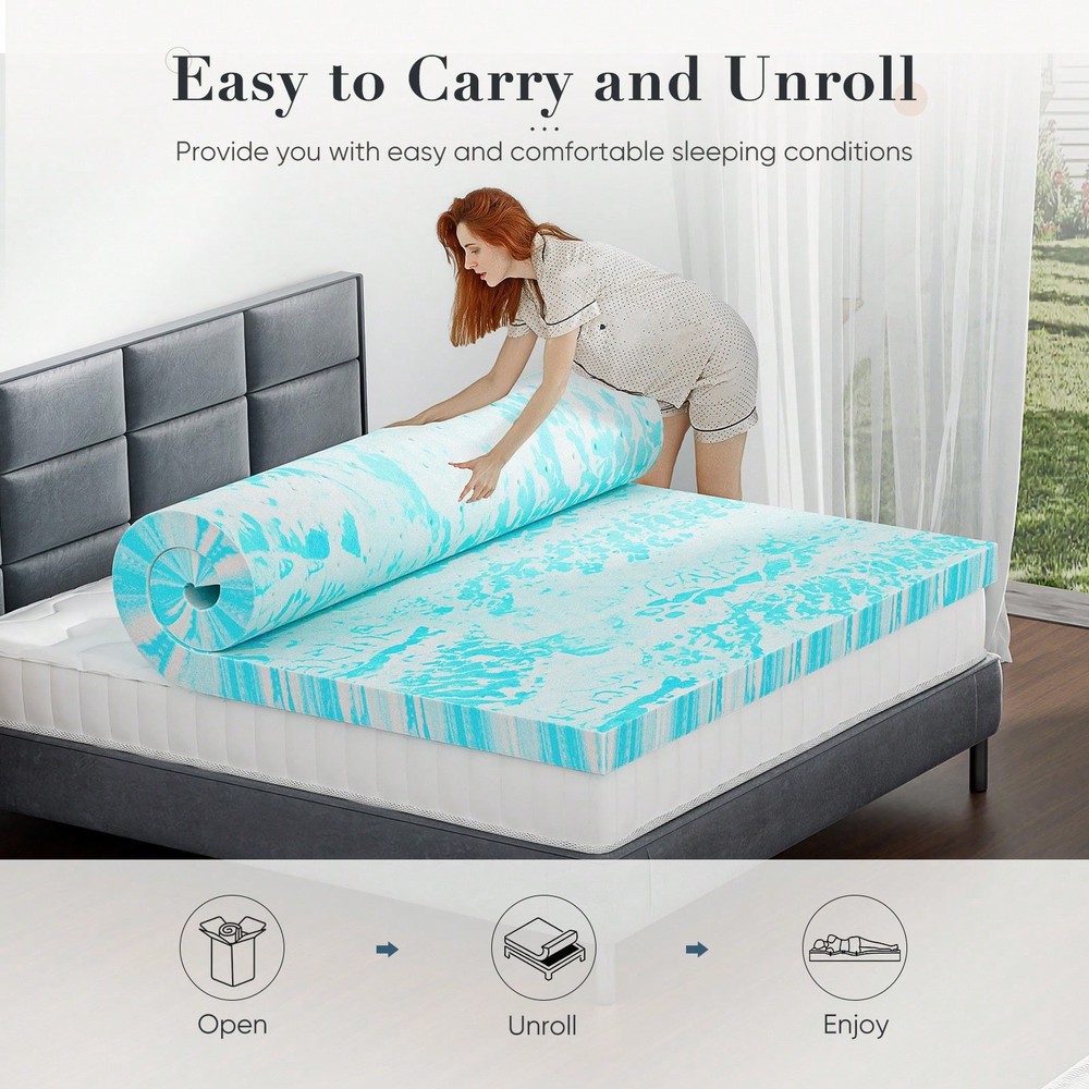 Cooling Gel Memory Foam Mattress Topper – Pressure-Relieving Support-FGQA