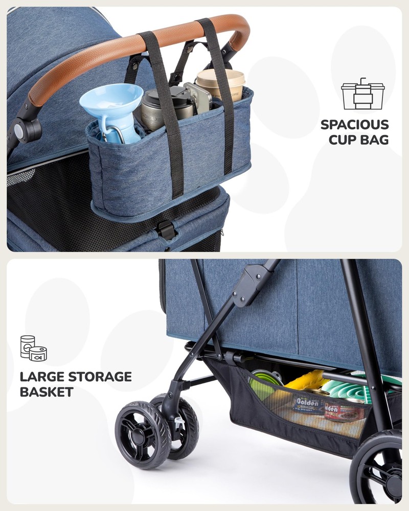 Large Dog Stroller for Two Small Pets, Heavy Duty, Foldable, Ventilated