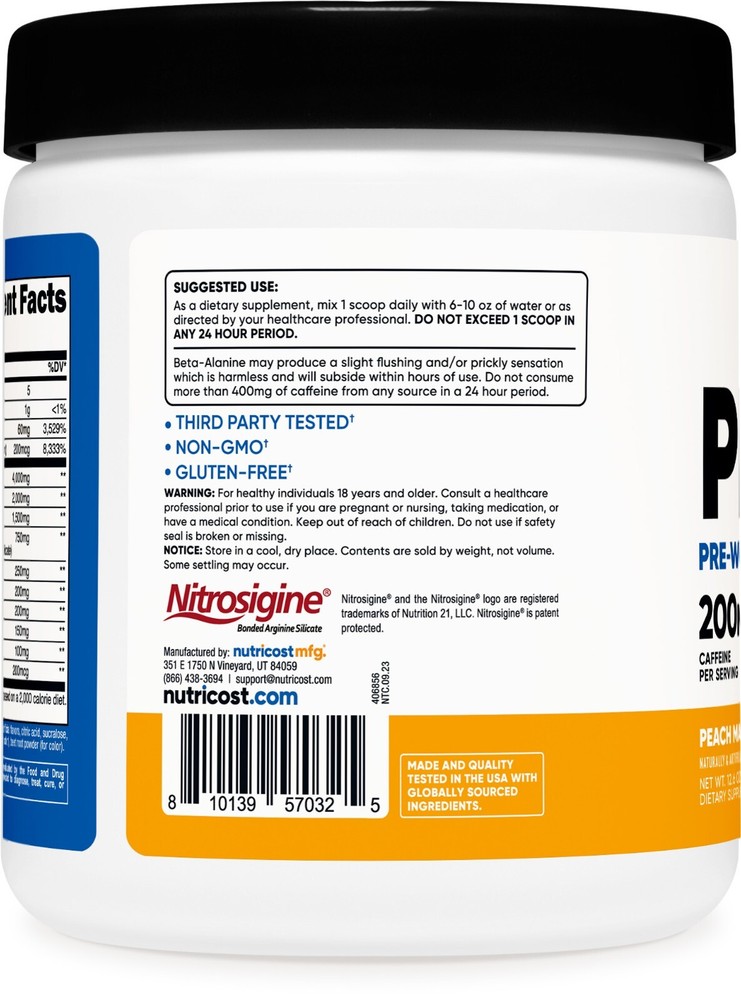 Nutricost Pre-Workout Complex Powder (Peach Mango) 30 Servings