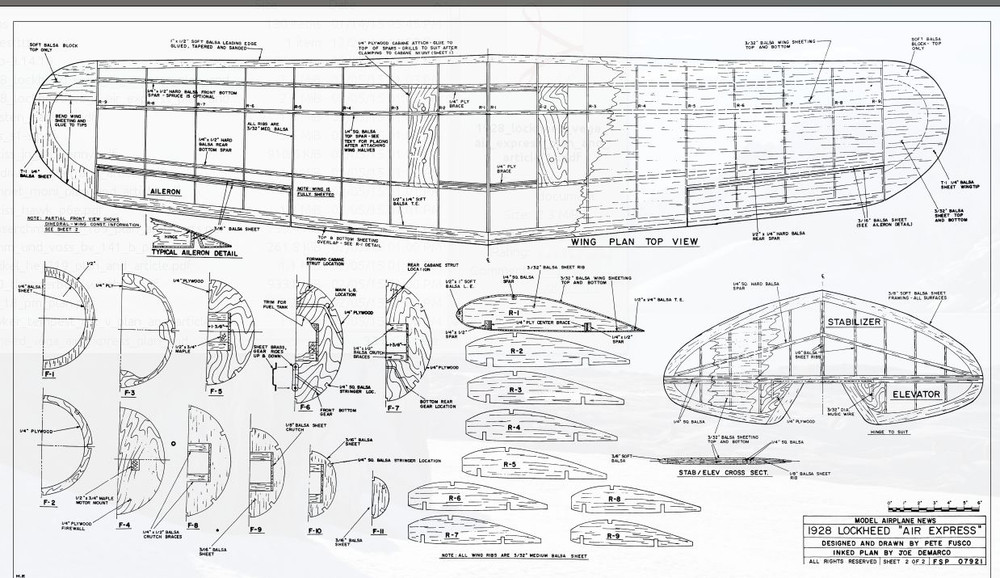 Lockheed Vega Air Express 61 INCH Wing span RC AIrplane Printed Plans