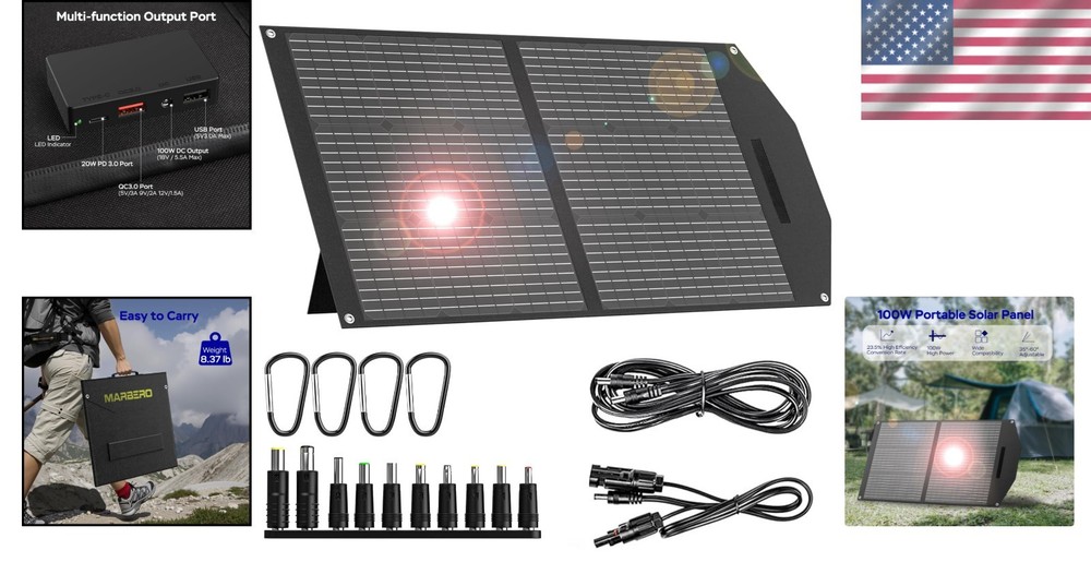 Advanced 100W Foldable Solar Panel - 18V DC Output, High Efficiency, Waterproof