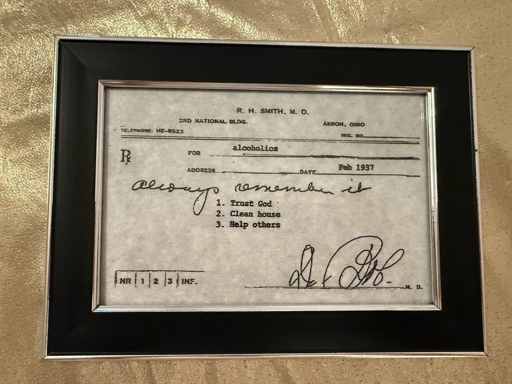 Alcoholics Anonymous Framed Copy Dr. Bob’s Trust God Clean House Help Others