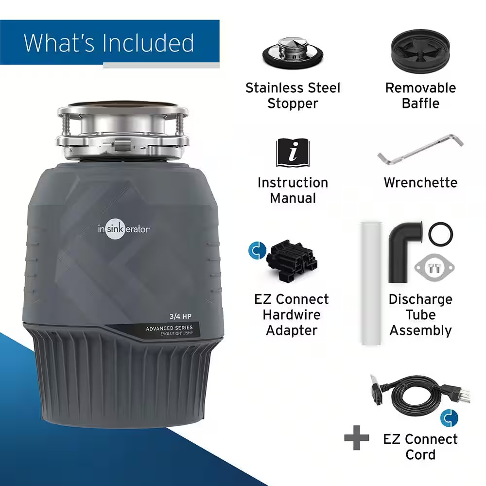 Evolution .75HP, 3/4 HP Garbage Disposal, Continuous Feed Food Waste Disposer wi