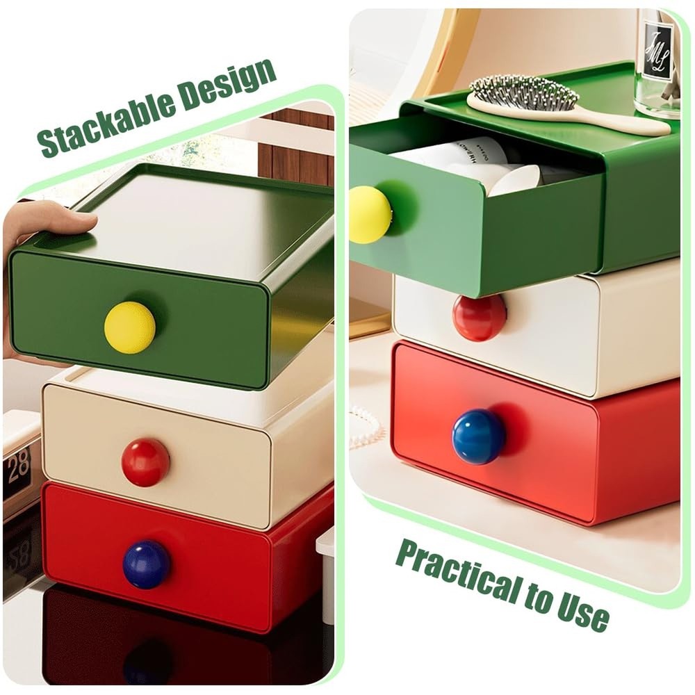 4Pcs Desk Organizer, FHDUSRYO Stackable Desktop Storage Box with Drawer, Larg...
