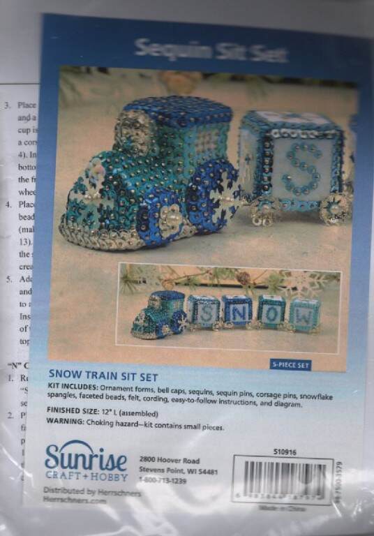 NIP!!! SEQUIN/BEAD SIT SET KIT SNOW TRAIN SIT SET 5-PIECE SET