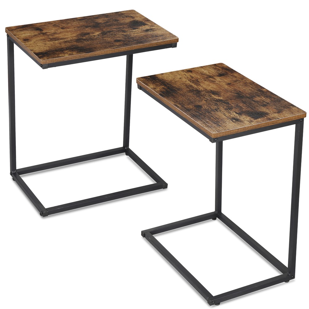 2PCS 21.7"Side Table C Shaped End Table Sofa Bed Table for TV Trays Rustic Brown