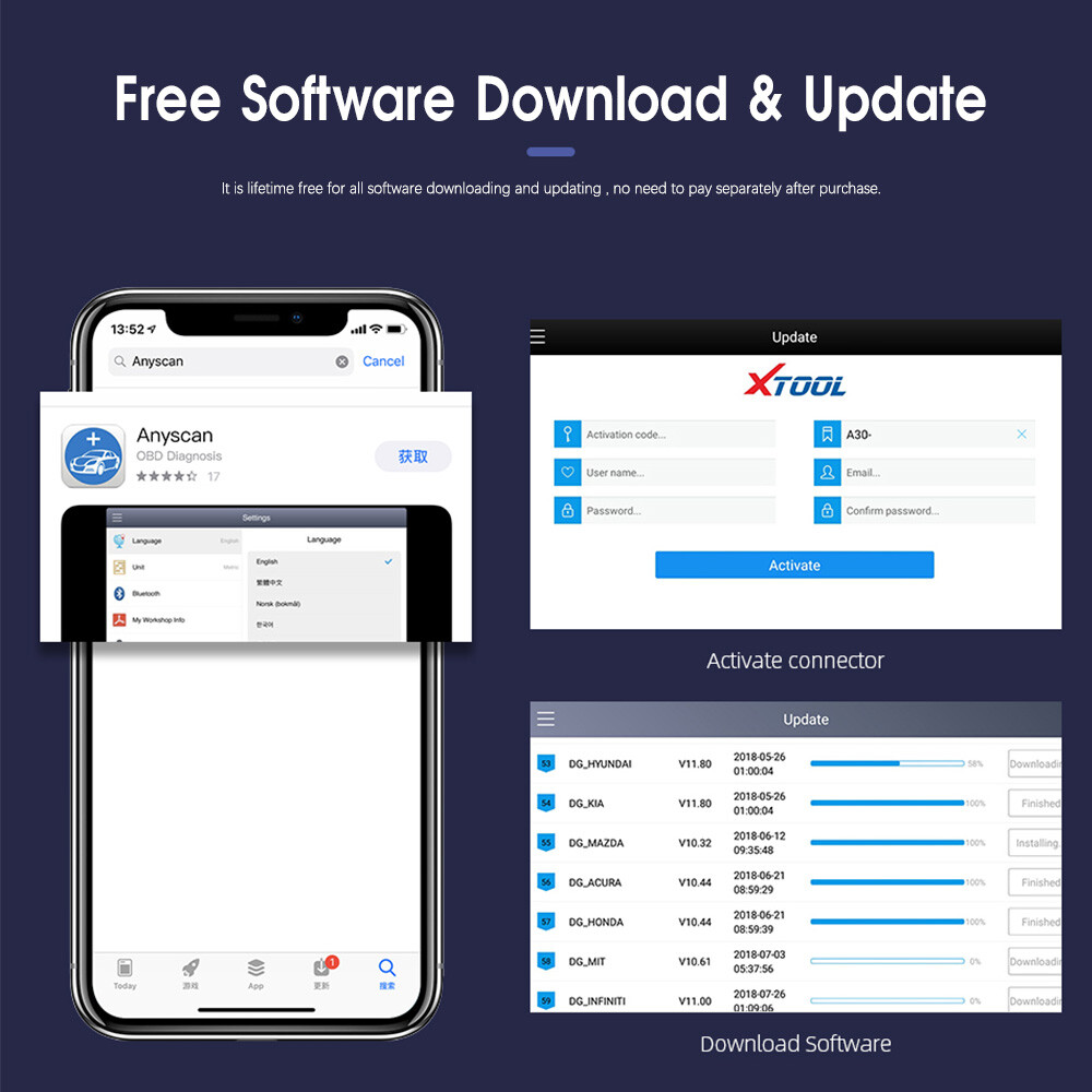 XTOOL A30M Auto Full System Diagnostic Tool Bluetooth Bidirectional Code Reader
