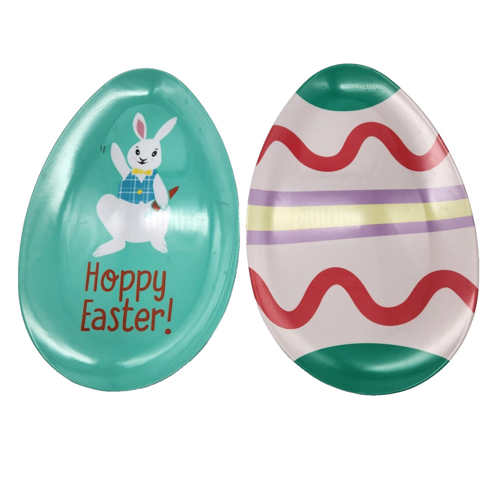 Melamine Egg-Shaped Easter Platters 14" x 9" Trays Deviled Cookies Cupcakes