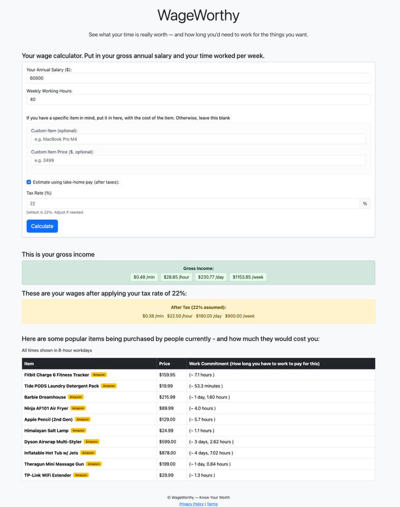 WageWorthy.com - Domain name and Complete custom web application
