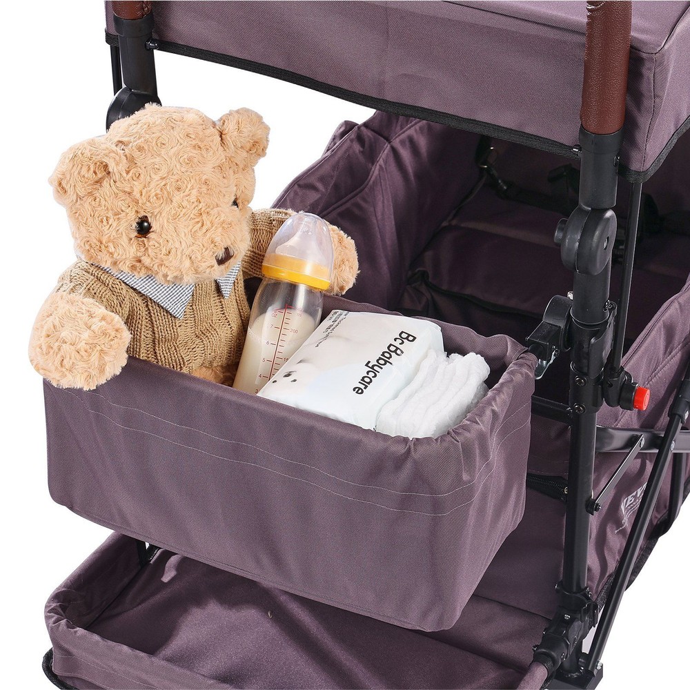Wagon Stroller for 2 Kid Push Pull Quad Collapsible Stroller w/Adjustable Handle