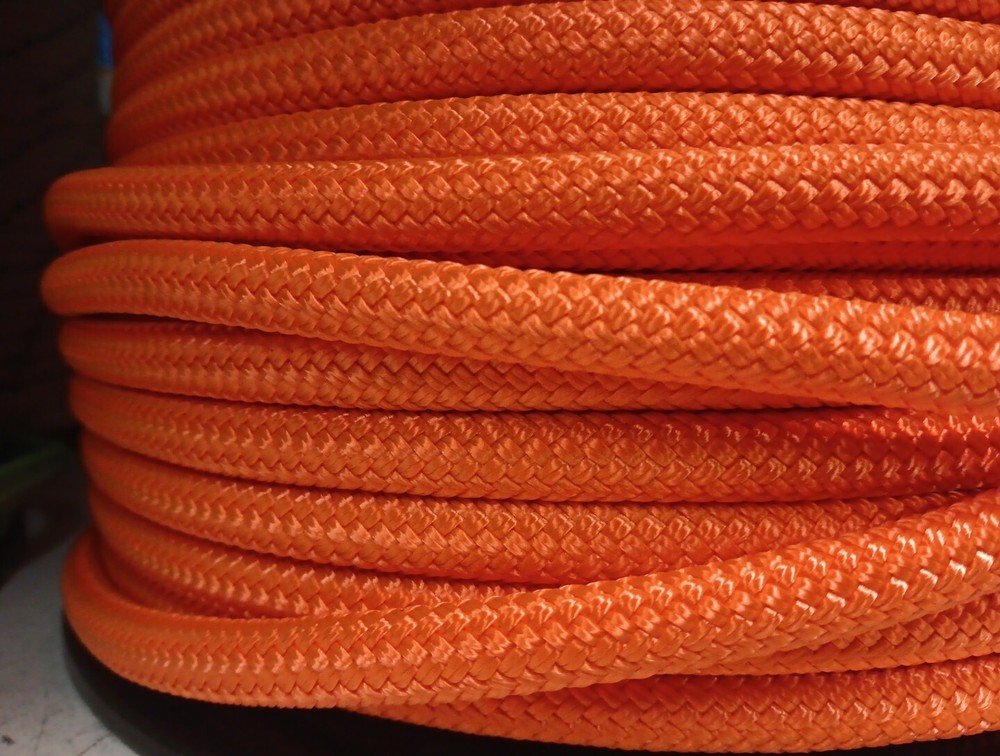 3/8 " x 100ft. Double Braid-Yacht Braid Polyester Rope Hank. Bright Orange