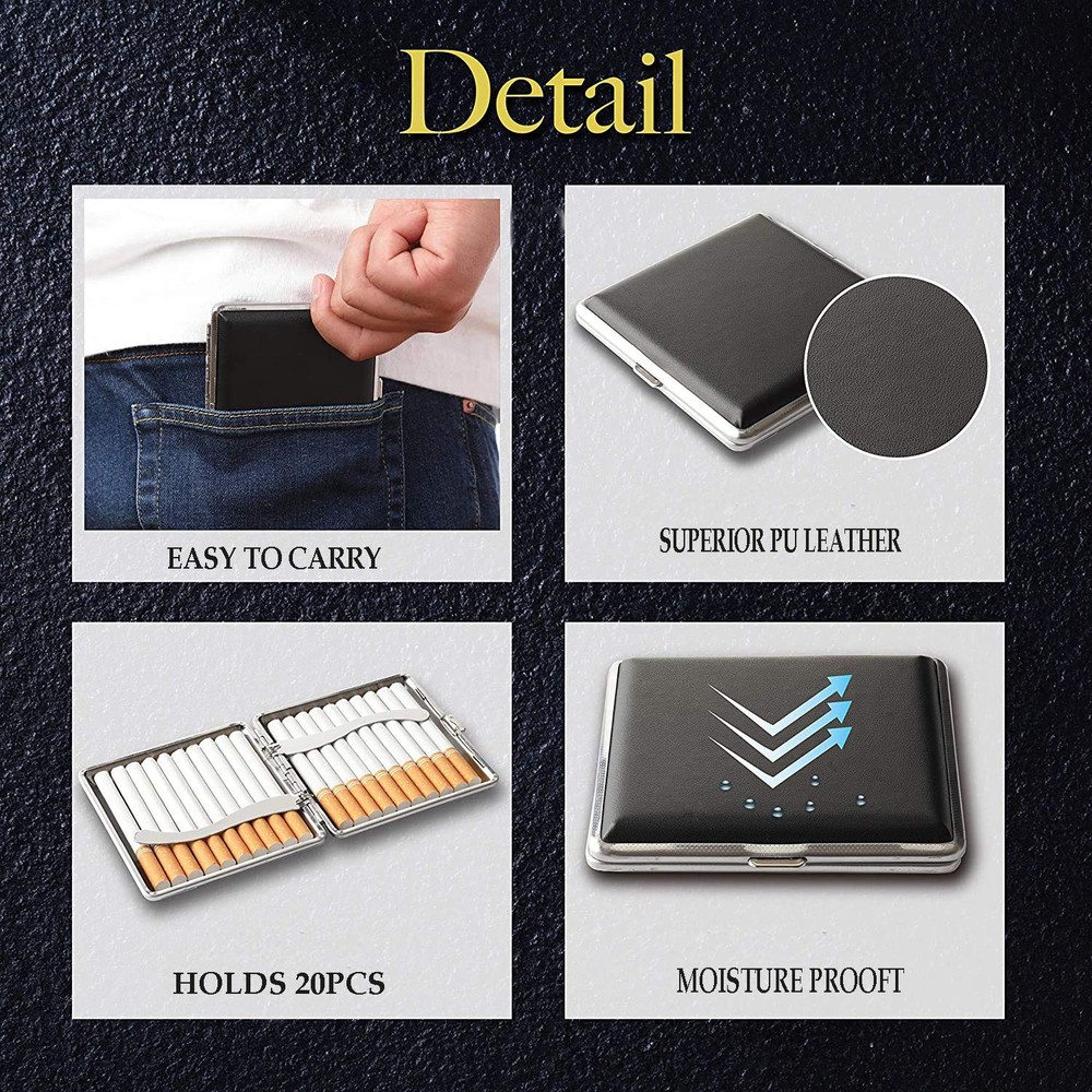 Cigarette Case Stylish Leather Surface Metal Box for 20 Cigarettes Cigarette ...