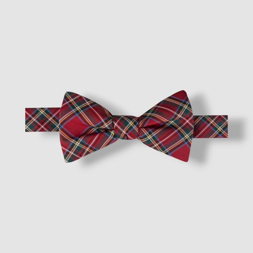 Tommy Hilfiger Men Red Plaid Bow Tie & Solid Pocket Square 2pc Set