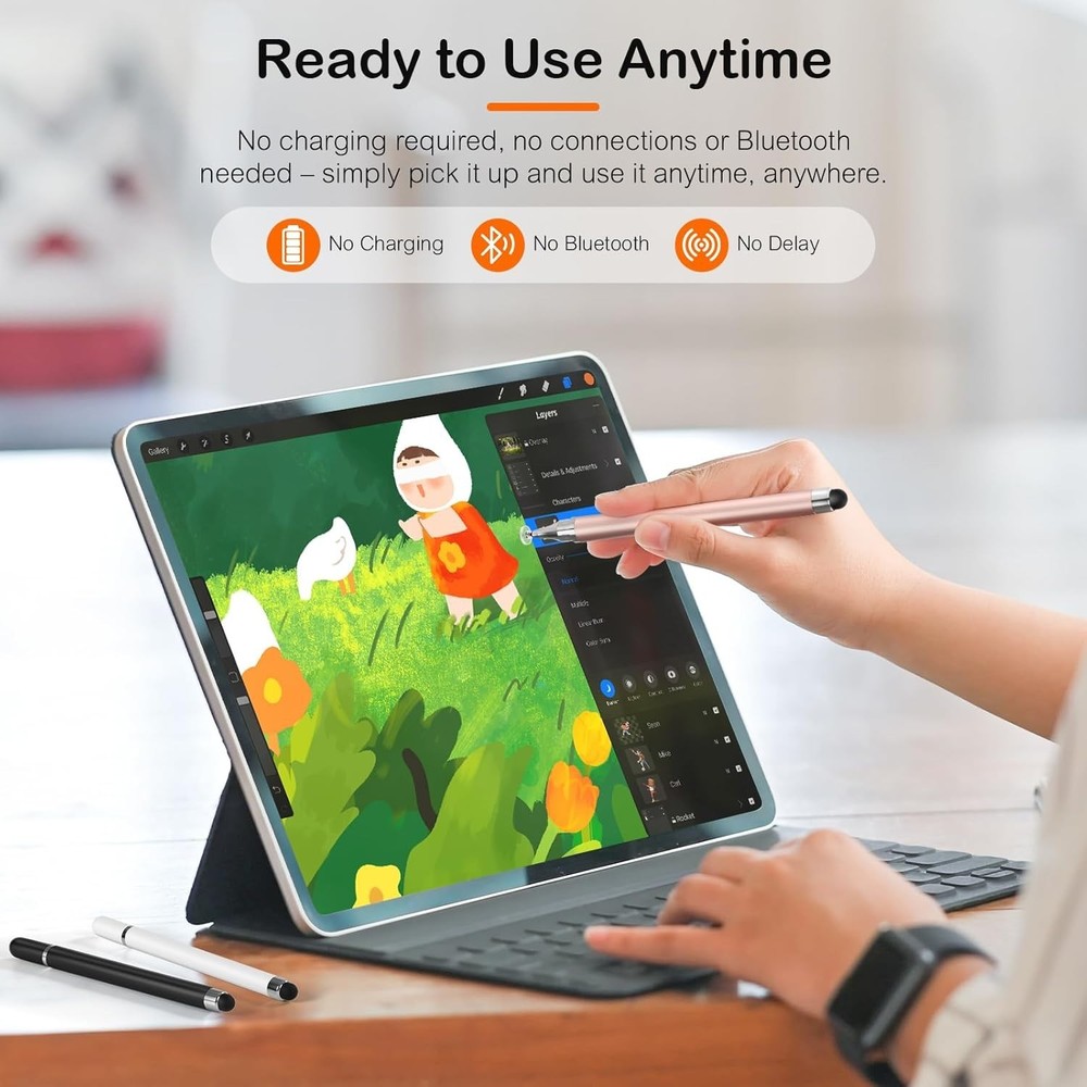 Ergonomic 3-Pack Stylus Pens for iOS & Android - Scratch Resistant & Comfortable