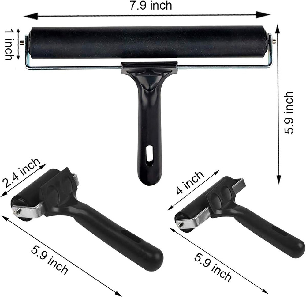3 Pack Printmaking Brayers - Premium Brayer Rollers for Crafting, Hard Rubber Ro