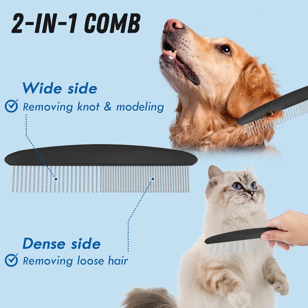 Docrok Pet Grooming Combo: Undercoat Rake, Dematting Deshedding Medium, Black